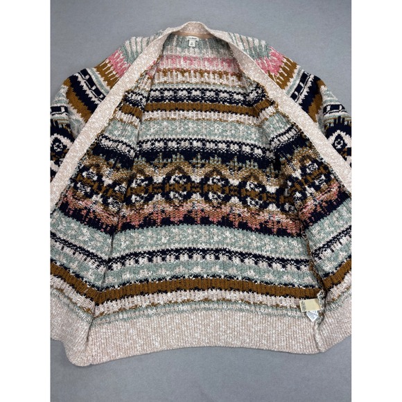 LL Bean Cotton Ragg Open Cardigan Fair Isle Cozy Sweater Size XL Pockets - Picture 9 of 11